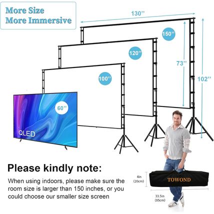 TOWOND Projector Screen and Stand, 150 Inch Indoor Outdoor Projection Screen, Po