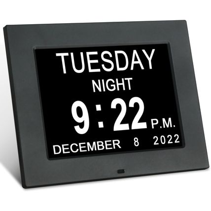 KASTISS 8 Inch Black Digital Calendar Day Clock-Extra Large Impaired Vision Digi