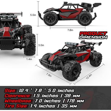 BLUEJAY Remote Control Car, 2.4Ghz High Speed 33KM/H RC Cars Toys, 1:12 Monster
