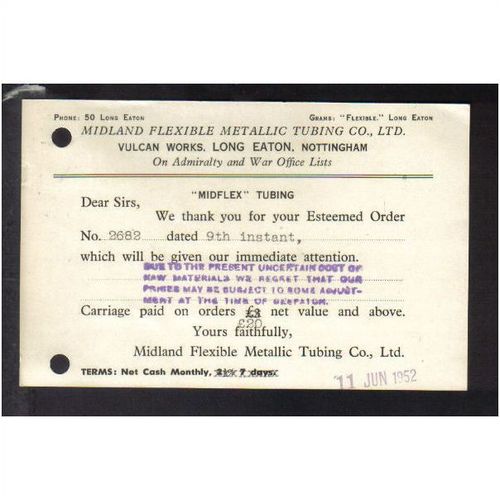MIDLAND FLEXIBLE METALIC TUBING CO LTD ,LONG EATON,11JUN1952