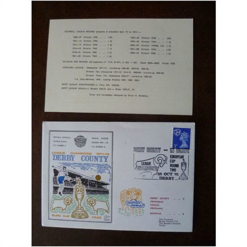 1972 Derby County v Benefica Dawn Football Cover No 5 League Champions stamp