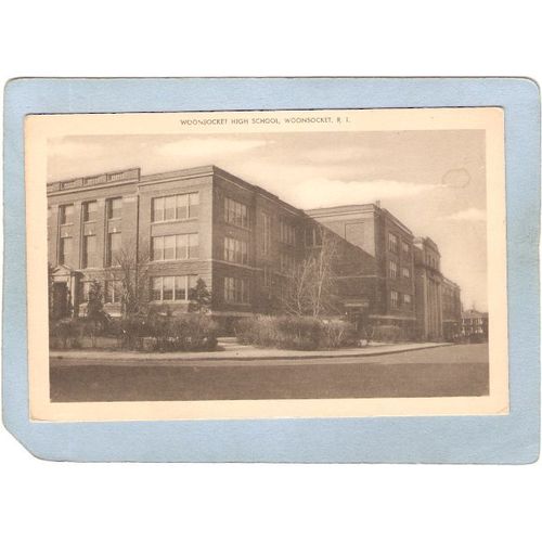 Rhode Island Woonsocket Postcard Woonsocket High School Street Scene Inter~1260