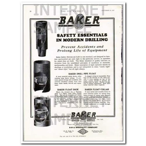 BAKER CASING SHOE CO 1927 Safety essentials modern drilling vintage ad