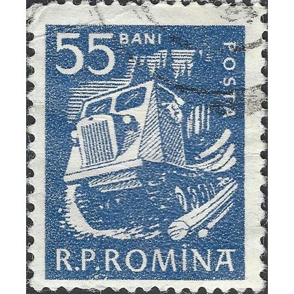 ROMANIA, ROAD, Timber truck, blue 1960, 55bani