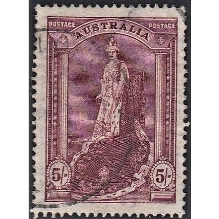 AUSTRALIA, 1937 5/- George VI Coronation, SG 176 (Scott #177), used