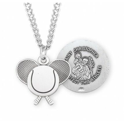 St. Christopher Tennis Sterling Silver Medal Necklace