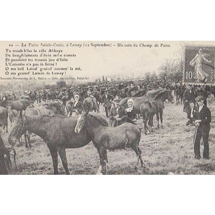 Champ De Foire A Lessay Sainte Croix Horse Horses Rare Repro France Postcard