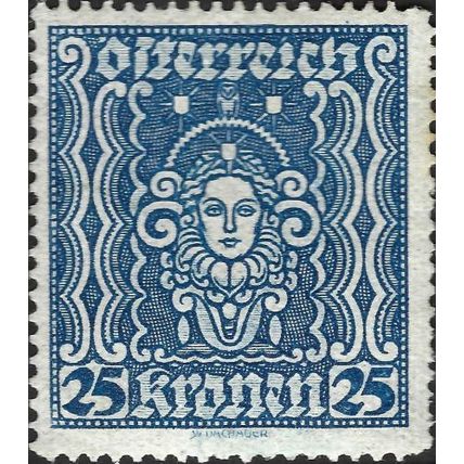 AUSTRIA, Woman's head, blue 1922, 25kr