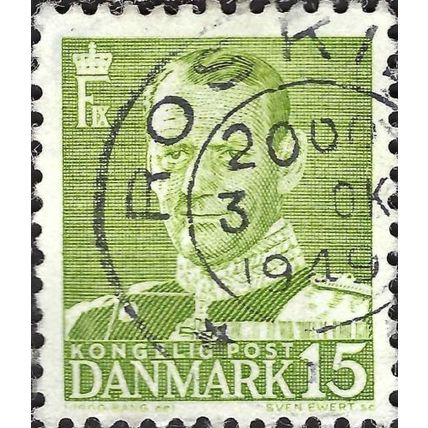DENMARK, King Frederick IX, green 1949, 15ore, #4