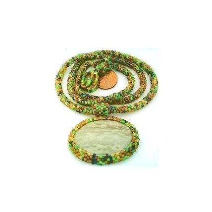 Autumn Colors Beaded Rope Choker Camo Marble Pendant 7