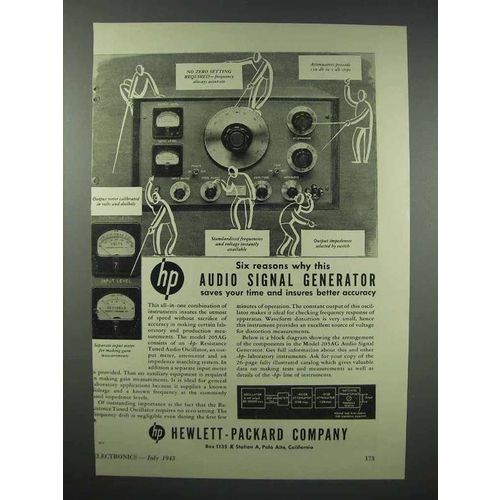 1943 Hewlett-Packard 205AG Audio Signal Generator Ad