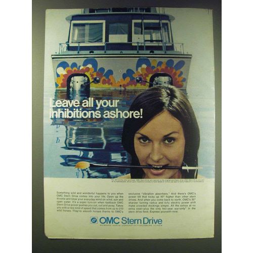 1970 OMC Stern Drives Ad - Leave all your inhibitions ashore