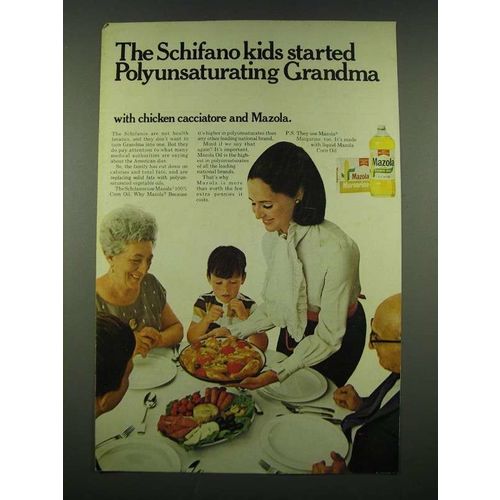 1970 Mazola Oil Ad - The Schifano Kids Started Polyunsaturating Grandma