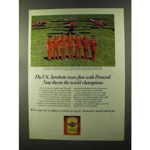 1973 Pennzoil Motor Oil Ad - U.S. Aerobatic Team Flew