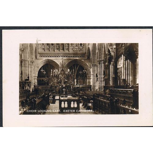 RP POSTCARD THE CHOIR LOOKING EAST EXETER CATHEDRAL DEVON POSTED 1935