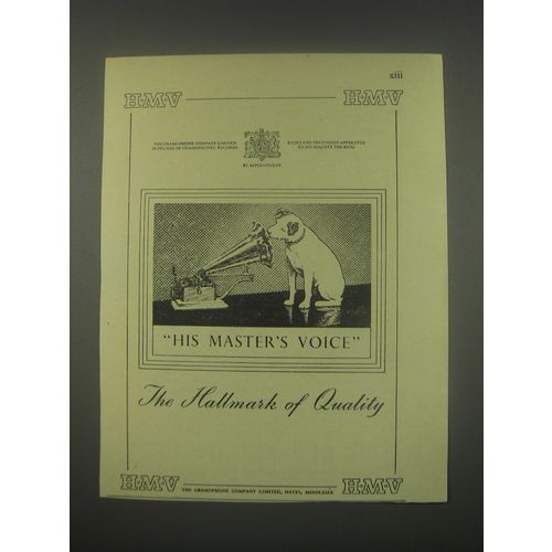 1949 HMV Gramophone Company Limited Ad - The Hallmark of Quality