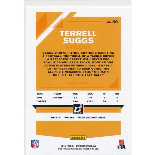 2019 Donruss Football Base 30 Terrell Suggs Arizona Cardinals