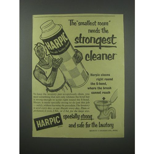 1954 HArpic Lavatory Cleanser Ad - The smallest room needs the strongest cleaner
