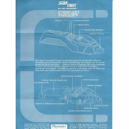 STAR TREK ' THE NEXT GENERATION ' STARFLEET PHASER blueprint (1992)