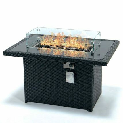 Black Fire Table Wicker / Aluminum 55,000 BTU Propane Burner + Crystal Stones