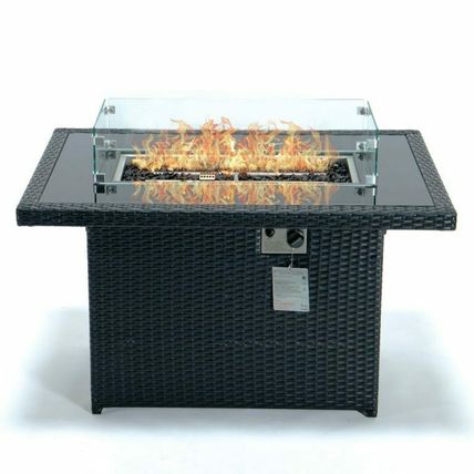 Black Fire Table Wicker / Aluminum 55,000 BTU Propane Burner + Crystal Stones