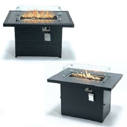 Black Fire Table Wicker / Aluminum 55,000 BTU Propane Burner + Crystal Stones