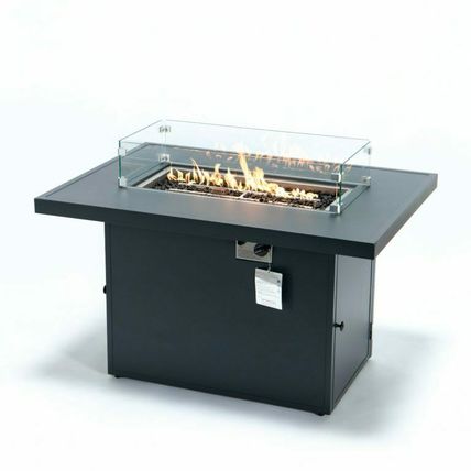 Black Fire Table Wicker / Aluminum 55,000 BTU Propane Burner + Crystal Stones