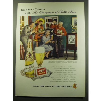 1949 Miller High Life Beer Ad - Time for a toast