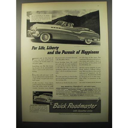 1950 Buick Roadmaster Car Ad - For life, liberty and the pursuit of happiness