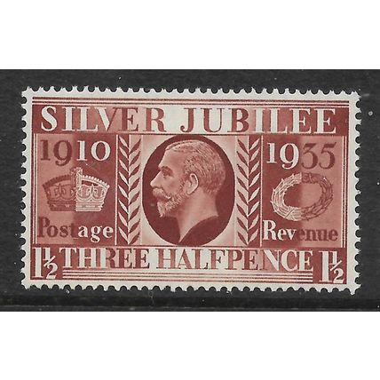 GREAT BRITAIN 1935 SILVER JUBILEE 1 1/2d RED BROWN U M MINT#