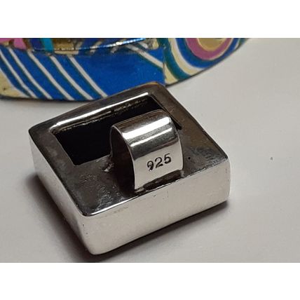 Estate Square Modernist Dichronic Blue Glass Sterling Silver Slide/Pendant#19138