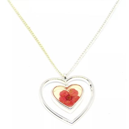 Pink Pressed Flowers Pendant Heart Shaped Pendant on a Necklace Festive Gift