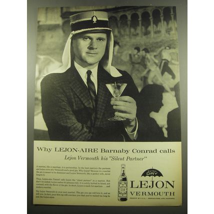 1960 Lejon Vermouth Ad - Why Lejon-Aire Barnaby Conrad calls his silent partner