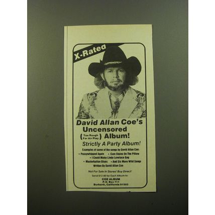 1981 David Allan Coe Uncensored Album Advertisement - X-Rated