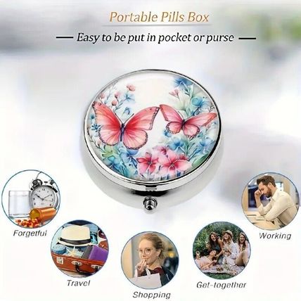 Chic Red Butterfly 3-Compartment Metal Pill Box - Portable & Decorative
