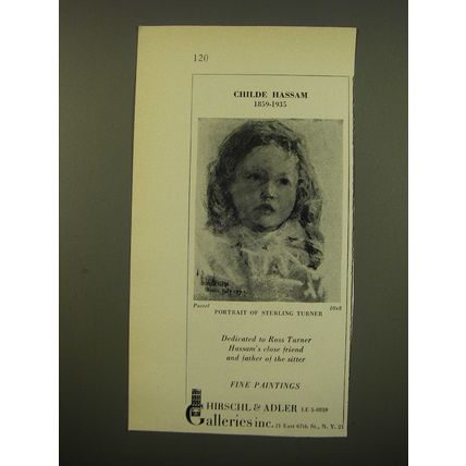 1961 Hirschl & Adler Galleries Ad - Childe Hassam, Portrait of Sterling Turner