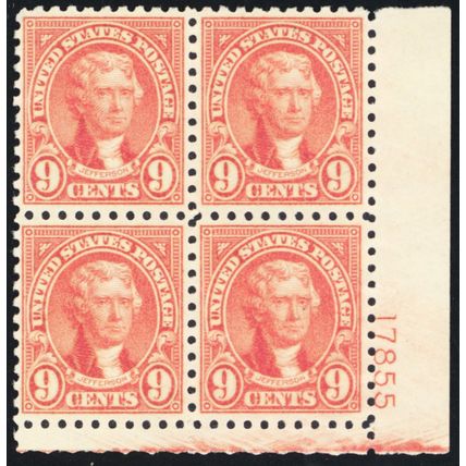590, Mint VF/XF XLH 9¢ Plate Block SCV $150 - Stuart Katz