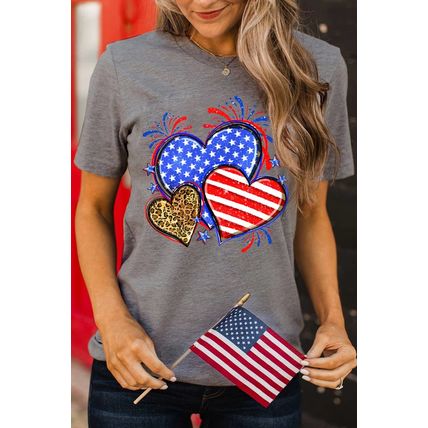 Gray American Heart July 4th Celebration Graphic T Shirt