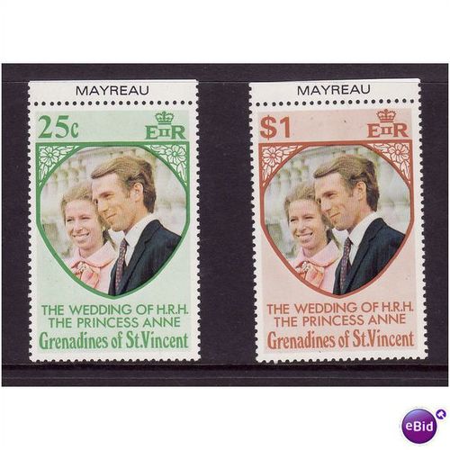 St Vincent/Grenadines Mayreau 1973 Royal Wedding set 2 vals u/m mint
