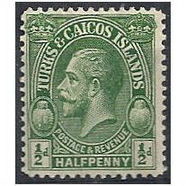 Turks & Caicos Islands 1928 SG176 1/2d Green Mounted Mint . .