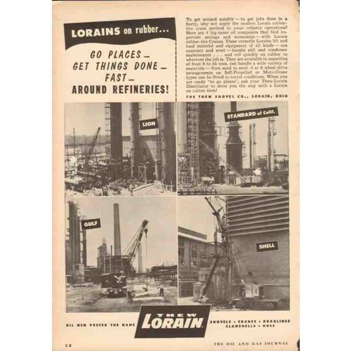 thew shovel company 1953 lorains rubber cranes refineries vintage ad