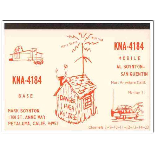 kna-4184 mark boynton petaluma calif 1960s cb qsl vintage postcard