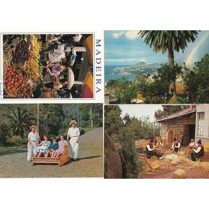 Funchal Grocers Fruit Sellers Running Carro Market Traders Rainbow 4x Postcard s