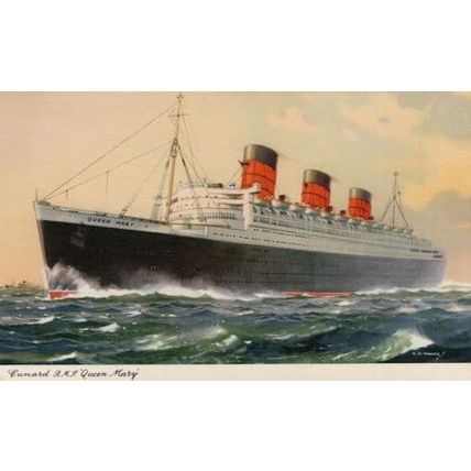 RMS Queen Mary Cunard Lines Ship Antique Postcard
