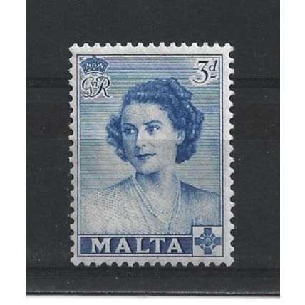 Malta.SG256 3d Queen Elizabeth when Princess (Blue).Mounted Mint.Apr25b