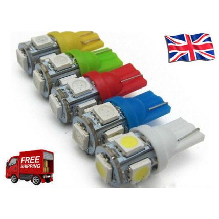 T10 501 W5W 5 SMD 5050 Xenon Colour LED Side Interior Number Wedge Light