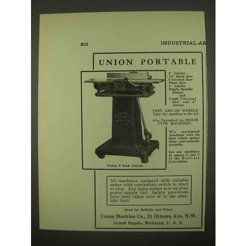 1922 Union 6 inch Jointer Ad - Union Portable