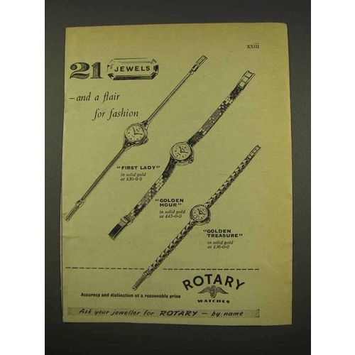 1956 Rotary Watch Ad - First Lady, Golden Hour