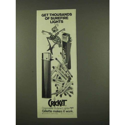 1973 Cricket Disposable Butane Lighter Ad - Surefire