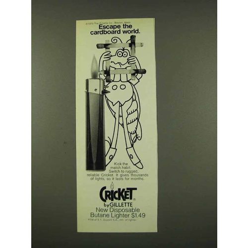 1973 Cricket Disposable Butane Lighter Ad - Escape